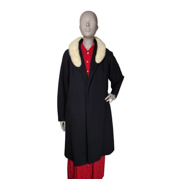 Vintage 1930's Black Wool Fox Fur Collar Open Front Opera Swing Dress Ov… - Picture 11 of 16